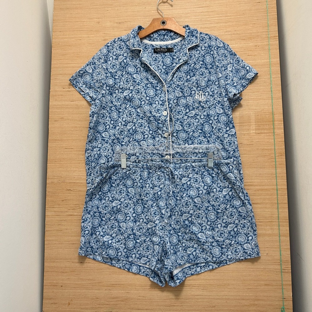 Lauren Ralph Lauren Blue Floral Paisley Pajama Set Shorts Top XL